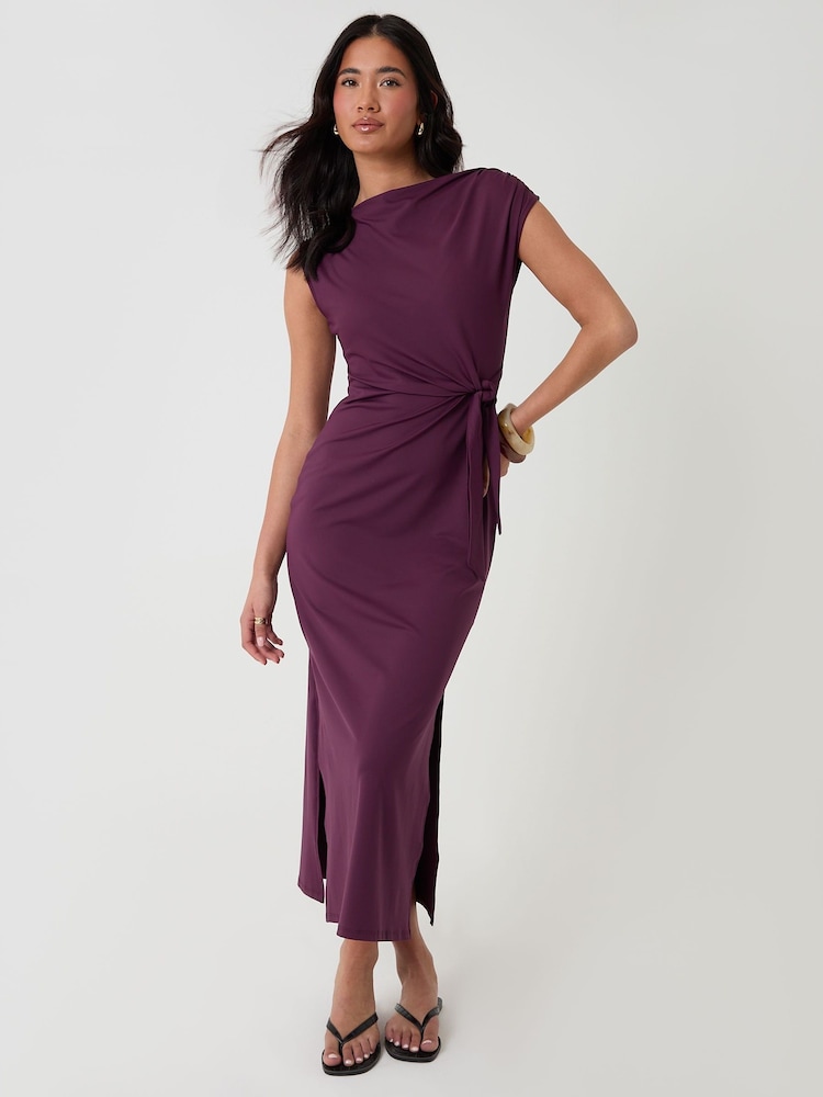 Threadbare Red Twist Detail Slash Neck Maxi Dress - Image 1 of 4