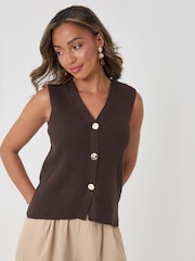 Threadbare Brown Ribbed Longline Waistcoat - Image 1 of 4