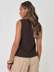 Threadbare Brown Ribbed Longline Waistcoat - Image 2 of 4