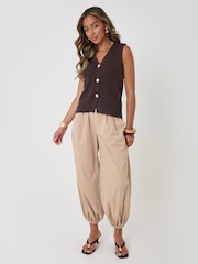 Threadbare Brown Ribbed Longline Waistcoat - Image 3 of 4
