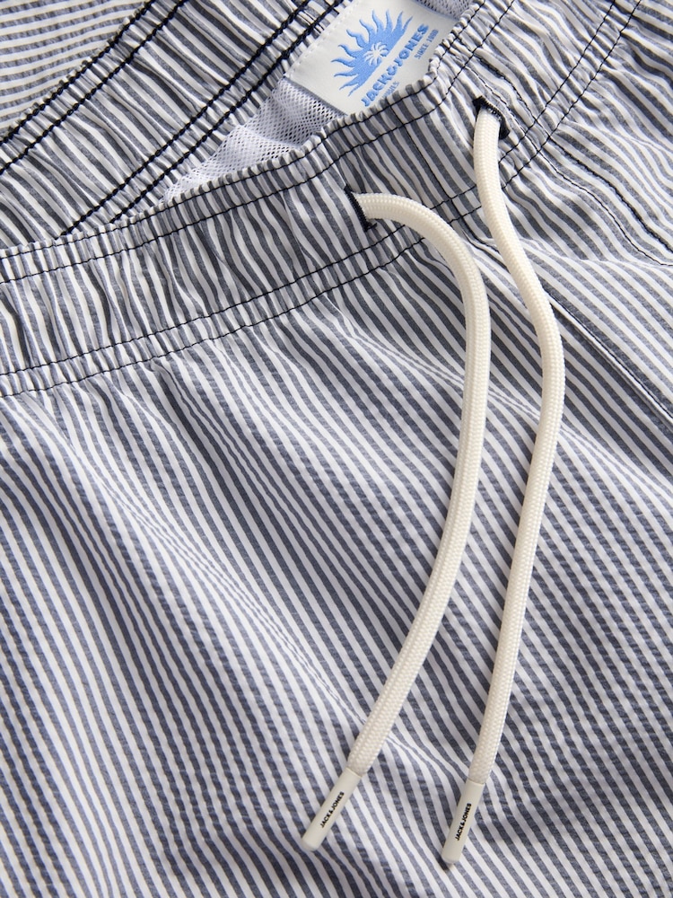 JACK & JONES Blue Seersucker Stripe Swim Shorts - Image 9 of 9