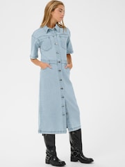 Kaffe Blue KAminna Button Front Denim Dress - Image 1 of 5