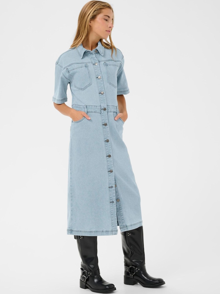 Kaffe Blue KAminna Button Front Denim Dress - Image 1 of 5 Kaffe Blue KAminna Button Front Denim Dress - Image 1 of 5