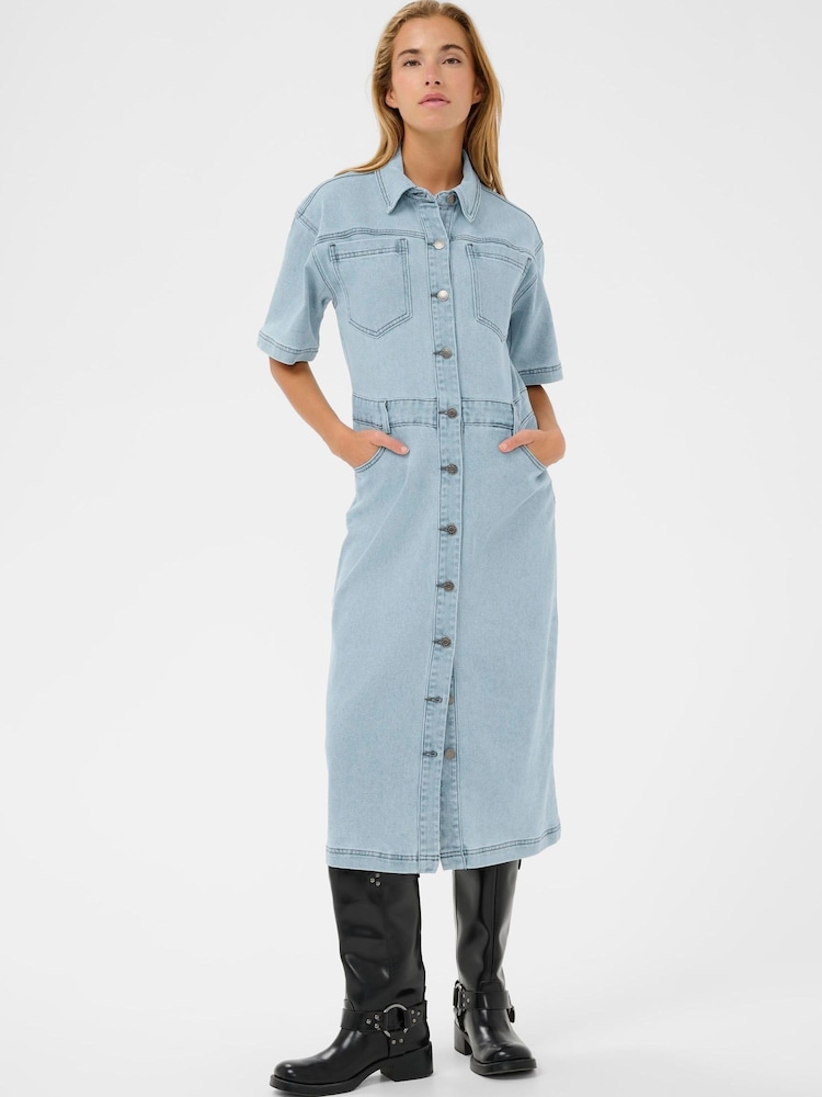 Kaffe Blue KAminna Button Front Denim Dress - Image 2 of 5 Kaffe Blue KAminna Button Front Denim Dress - Image 2 of 5