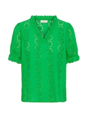 Kaffe Green Ruffle V-Neck Eyelet Blouse - Image 4 of 5
