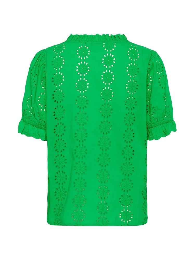 Kaffe Green Ruffle V-Neck Eyelet Blouse - Image 5 of 5