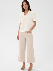 Kaffe White Ruffle V-Neck Eyelet Blouse - Image 2 of 5