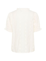 Kaffe White Ruffle V-Neck Eyelet Blouse - Image 5 of 5