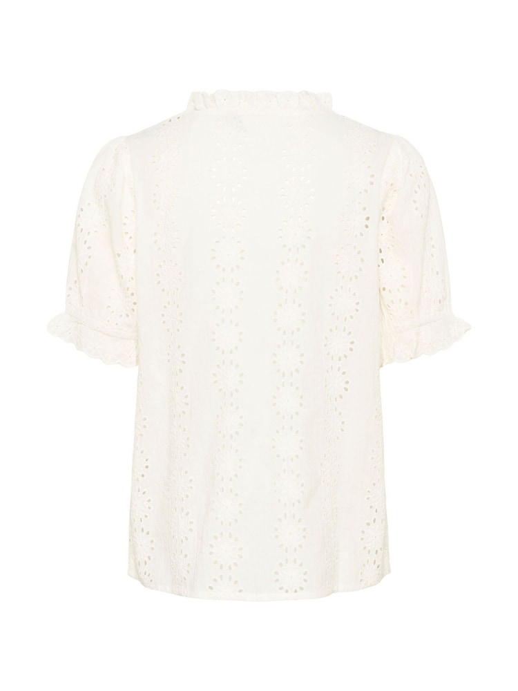 Kaffe White Ruffle V-Neck Eyelet Blouse - Image 5 of 5