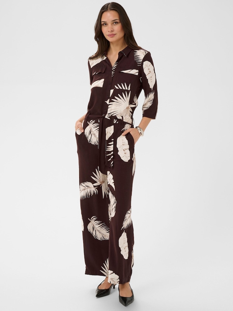 Kaffe Collared Leaf Print Jumpsuit - Bild 1 von 6