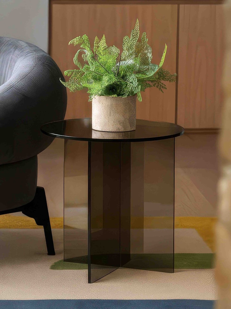 Gallery Home Charcoal Grey Phrixus Glass Side Table - Image 2 of 6 Gallery Home Charcoal Grey Phrixus Glass Side Table - Image 2 of 6