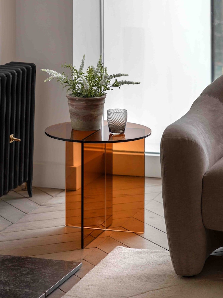 Gallery Home Bronze Brown Phrixus Glass Side Table - Image 1 of 5 Gallery Home Bronze Brown Phrixus Glass Side Table - Image 1 of 5