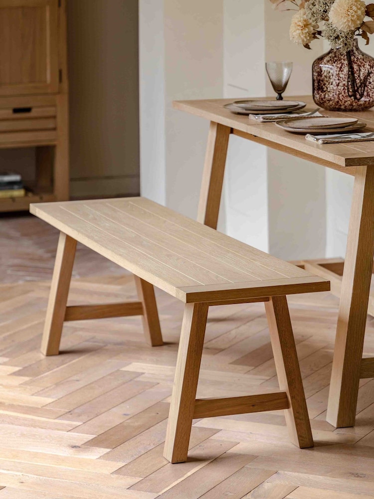 Gallery Home Natural Eisel Trestle Dining Bench - Image 1 of 5 Gallery Home Natural Eisel Trestle Dining Bench - Image 1 of 5