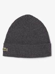 Lacoste Grey Brushed Wool Rib Knit Beanie - Image 1 of 2