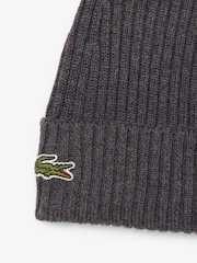 Lacoste Grey Brushed Wool Rib Knit Beanie - Image 2 of 2