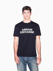 Armani Exchange Blue Regular-Fit Logo T-Shirt - Image 1 of 8