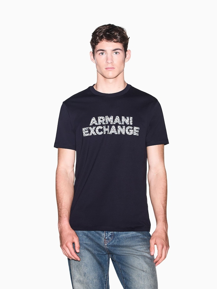 Armani Exchange Blue Regular-Fit Logo T-Shirt - Image 1 of 8 Armani Exchange Blue Regular-Fit Logo T-Shirt - Image 1 of 8