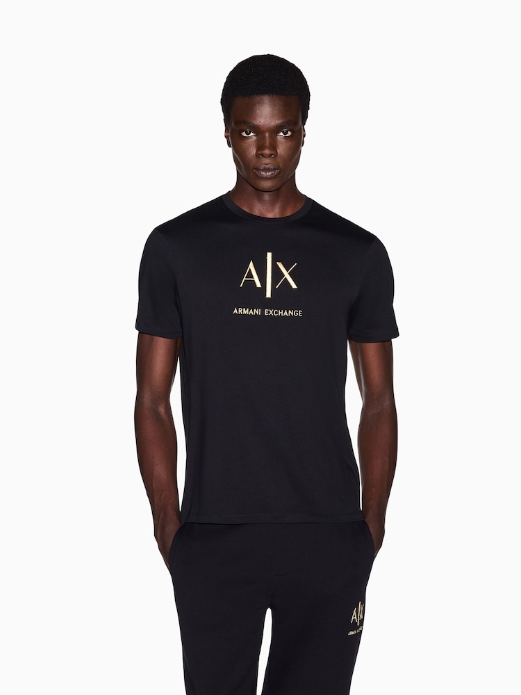 Armani Exchange Black Regular-Fit Logo T-Shirt - Image 1 of 7