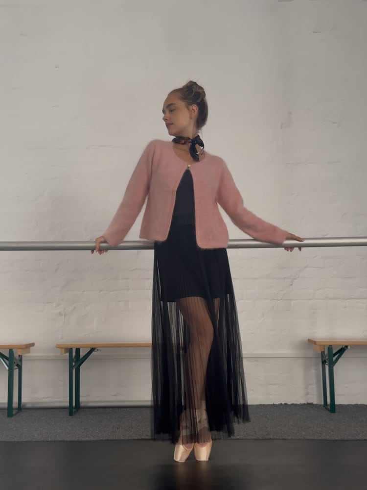 CERENE Hazel Pink Wool Brushed Merino Crew Neck Cardigan - Image 1 of 8