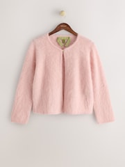 CERENE Hazel Pink Wool Brushed Merino Crew Neck Cardigan - Image 4 of 8