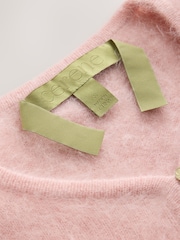 CERENE Hazel Pink Wool Brushed Merino Crew Neck Cardigan - Image 5 of 8