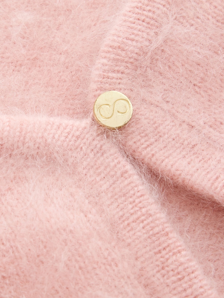 CERENE Hazel Pink Wool Brushed Merino Crew Neck Cardigan - Image 8 of 8