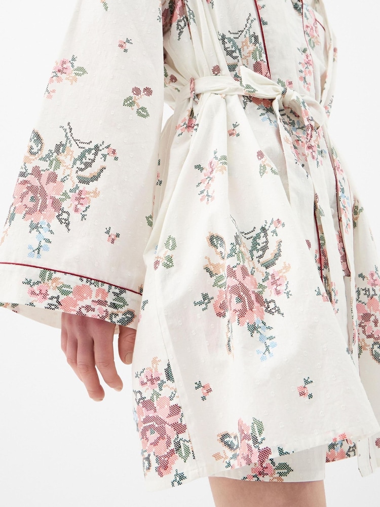 Accessorize Cream Floral Print Short Dressing Gown - Image 2 of 4