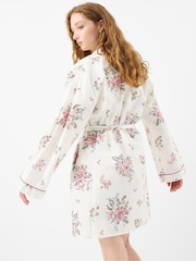 Accessorize Cream Floral Print Short Dressing Gown - Image 3 of 4