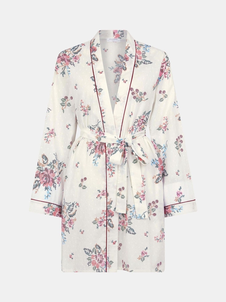 Accessorize Cream Floral Print Short Dressing Gown - Image 4 of 4