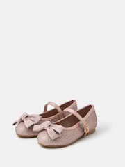 Angels By Accessorize Pink Girls Bow Glitter Ballet Flats - Image 2 of 3