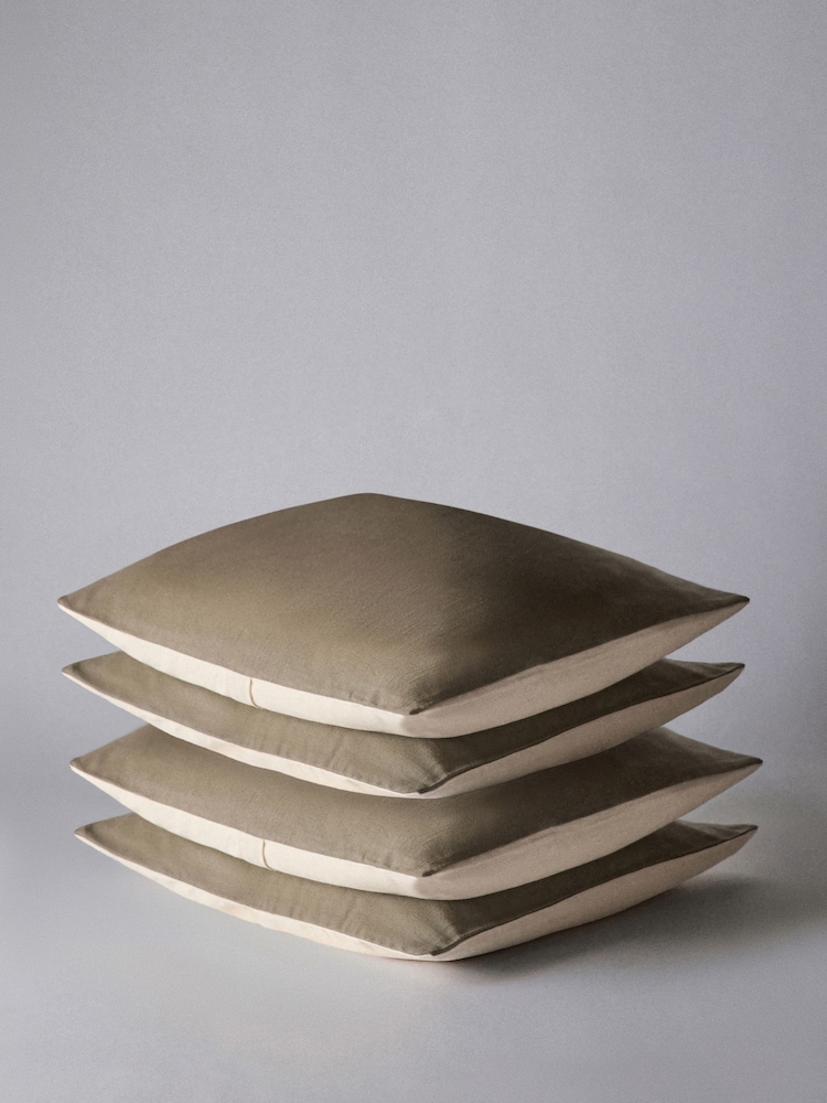 The Set 4 Pack Green Cotton Linen Filled Cushions - Image 2 of 2