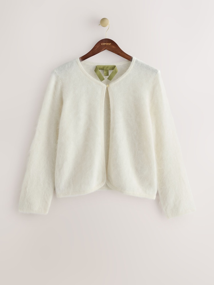 CERENE Hazel Cream Wool Brushed Merino Crew Neck Cardigan - Image 2 of 6