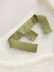 CERENE Hazel Cream Wool Brushed Merino Crew Neck Cardigan - Image 3 of 6