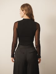 CERENE Vivienne Black Knitted Sheer Sleeve Bodysuit - Image 3 of 10