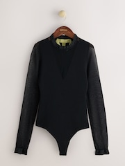 CERENE Vivienne Black Knitted Sheer Sleeve Bodysuit - Image 5 of 10