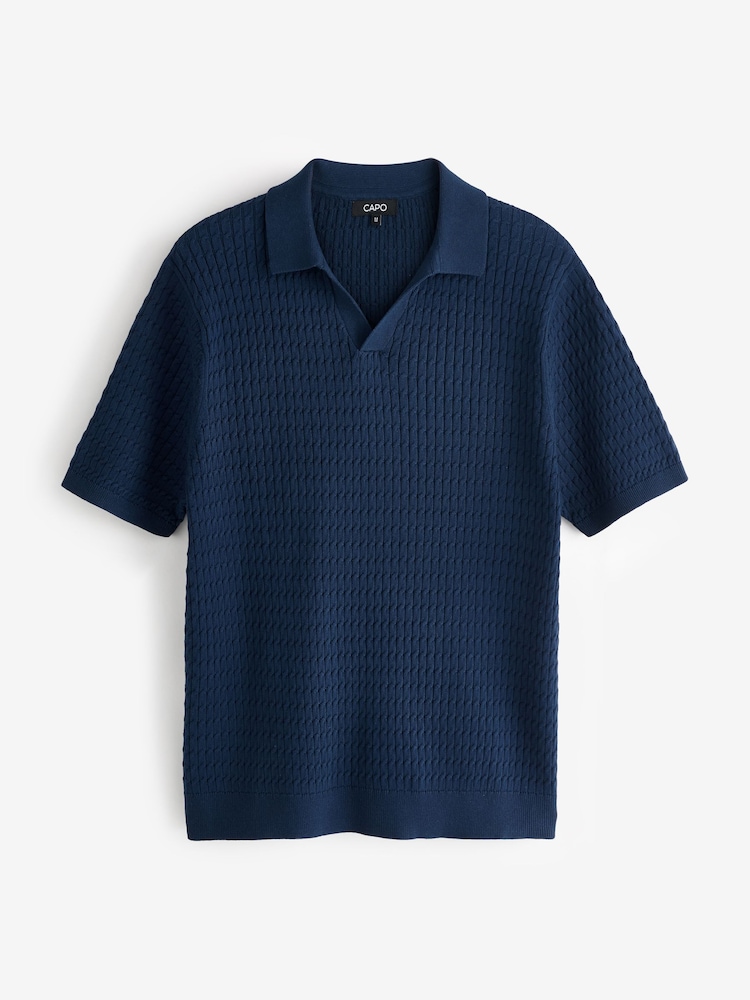 CAPO Cable Twist Open Collar Polo Shirt - Imagem 1 de 1