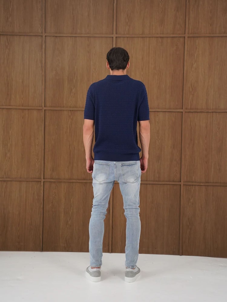 CAPO Blue Cable Twist Open Collar Polo Shirt - Image 2 of 7