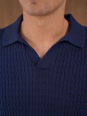 CAPO Blue Cable Twist Open Collar Polo Shirt - Image 3 of 7