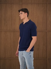 CAPO Blue Cable Twist Open Collar Polo Shirt - Image 4 of 7