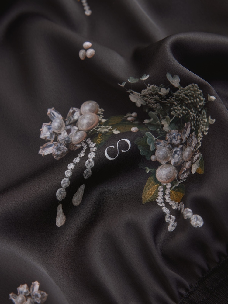 CERENE Bridget Black Precious Print Satin Scarf Detail Knitted Back Blouse - Image 10 of 10 CERENE Bridget Black Precious Print Satin Scarf Detail Knitted Back Blouse - Image 10 of 10