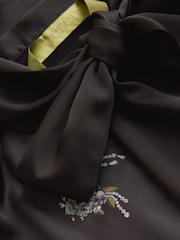 CERENE Bridget Black Precious Print Satin Scarf Detail Knitted Back Blouse - Image 7 of 10