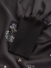 CERENE Bridget Black Precious Print Satin Scarf Detail Knitted Back Blouse - Image 9 of 10