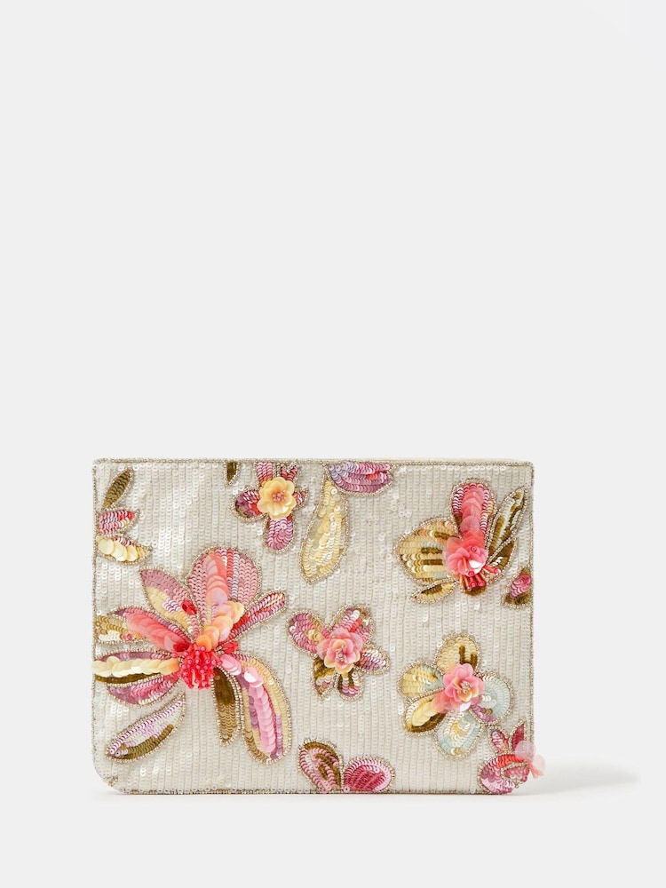 Accessorize Cream Floral Sequin Clutch Bag - Image 2 of 3 Accessorize Cream Floral Sequin Clutch Bag - Image 2 of 3
