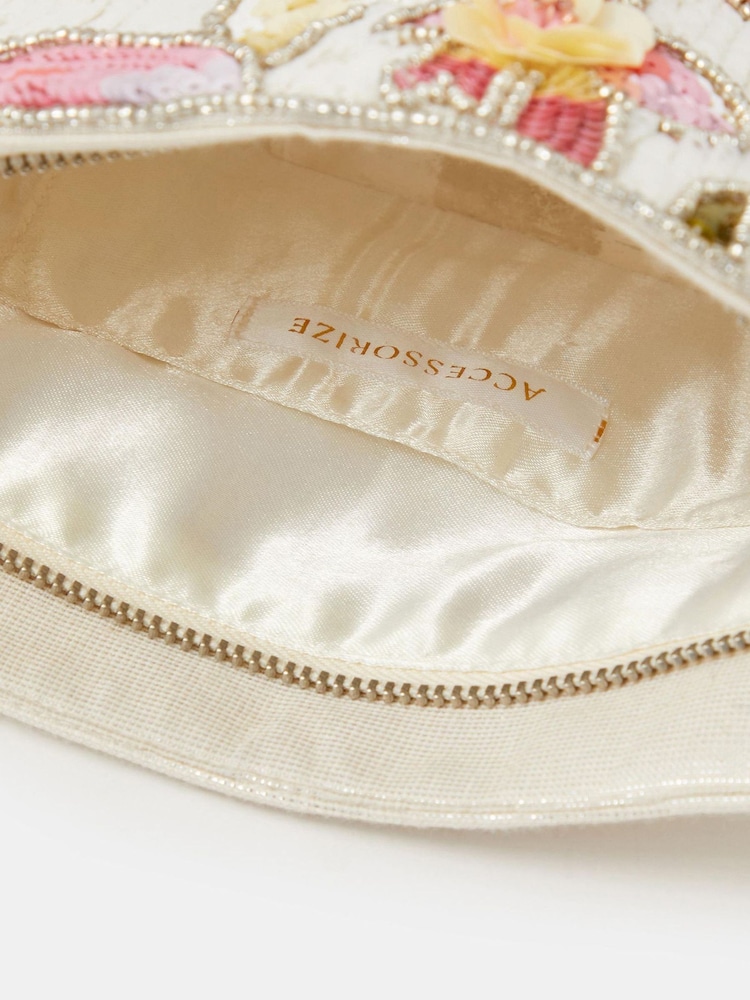 Accessorize Cream Floral Sequin Clutch Bag - Image 3 of 3 Accessorize Cream Floral Sequin Clutch Bag - Image 3 of 3