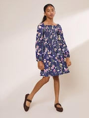 Lipsy Navy Blue Printed Crinkle Jersey Dress (5-16yrs) - Image 2 of 6