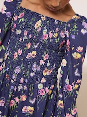 Lipsy Navy Blue Printed Crinkle Jersey Dress (5-16yrs) - Image 4 of 6