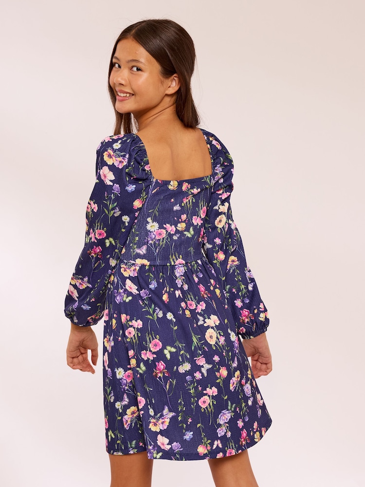 Lipsy Navy Blue Printed Crinkle Jersey Dress (5-16yrs) - Image 4 of 4 Lipsy Navy Blue Printed Crinkle Jersey Dress (5-16yrs) - Image 4 of 4