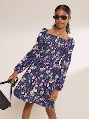 Lipsy Navy Blue Printed Crinkle Jersey Dress (5-16yrs) - Image 5 of 6
