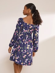 Lipsy Navy Blue Printed Crinkle Jersey Dress (5-16yrs) - Image 6 of 6