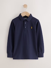 Blue/ Navy/ White Stag Long Sleeve Polo Shirts 3 Pack (3-16yrs) - Image 3 of 7